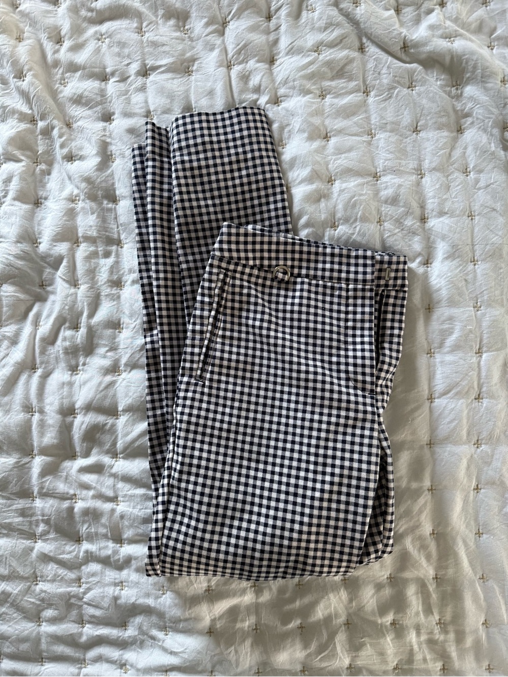 Adrianna Papell Navy and White Gingham pants